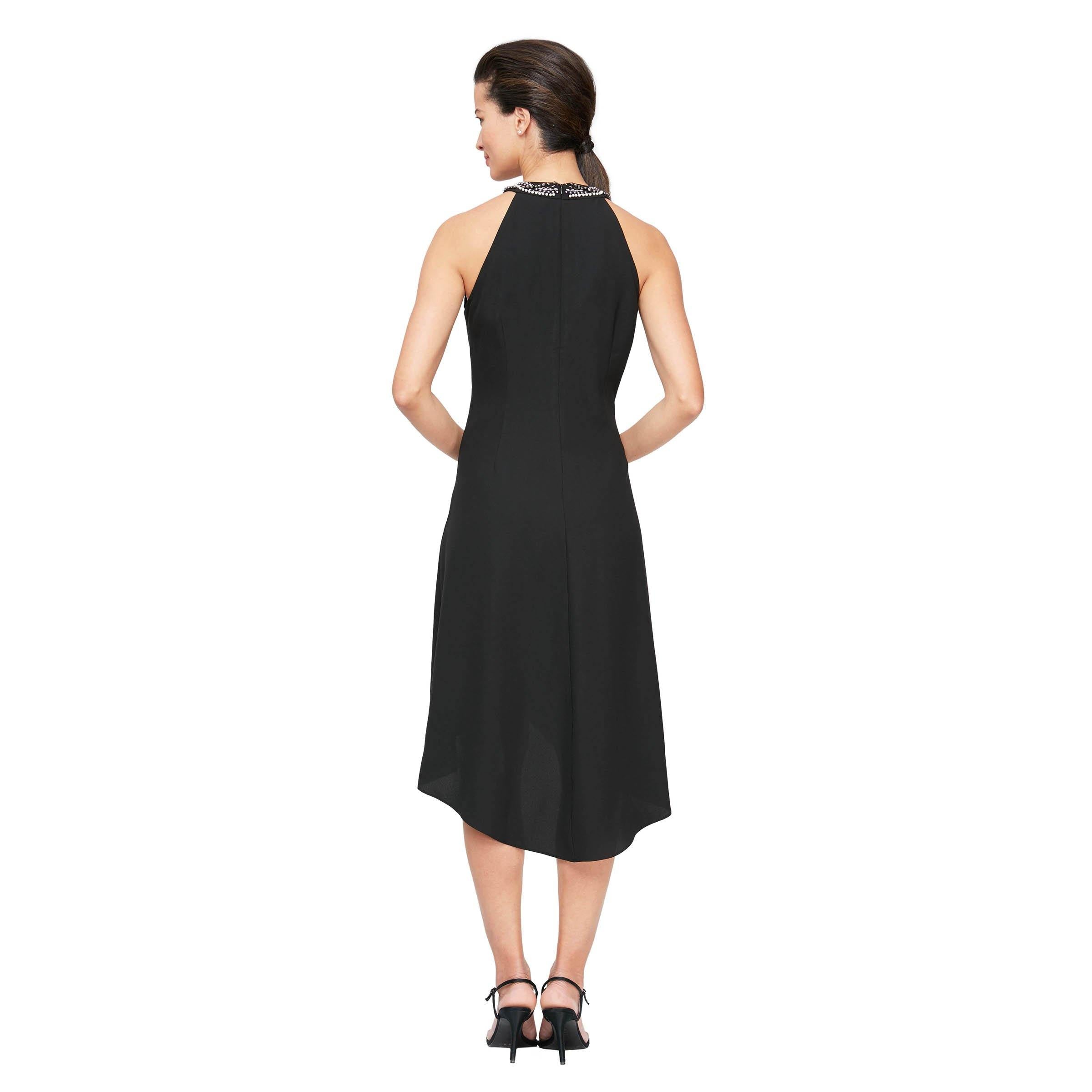 SL Fashions High Low Beaded Halter Dress 119005 - The Dress Outlet