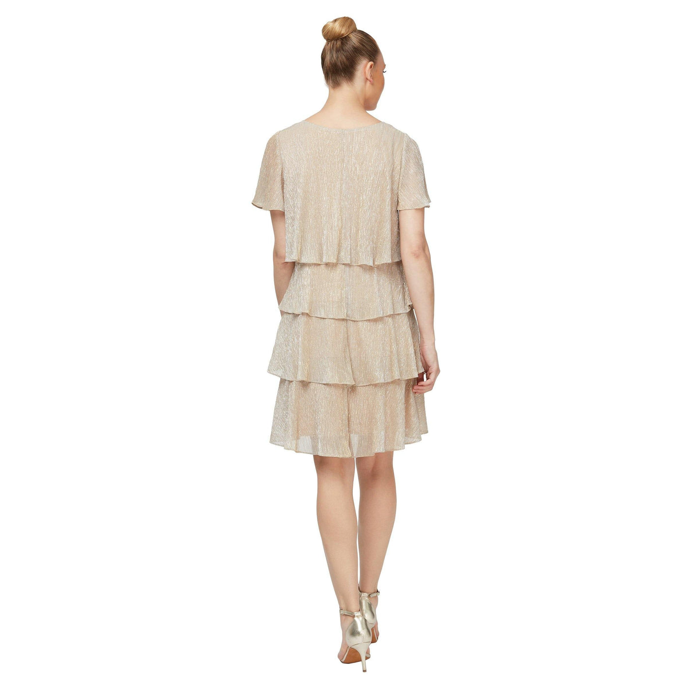 Mother of the Bride Dresses High Low Ruffle Tired Dress Gold