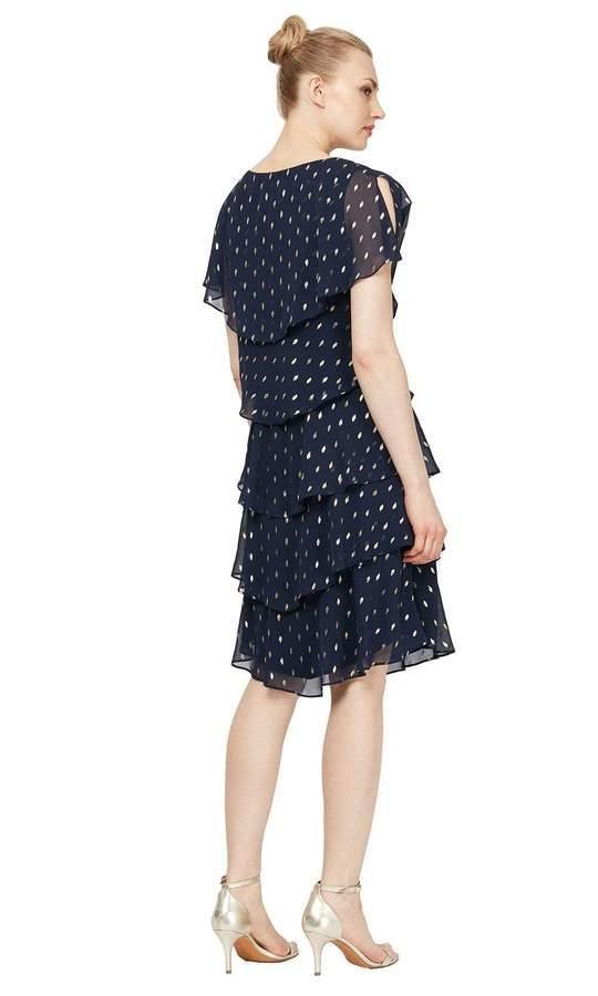 Mother of the Bride Dresses Short Polka Dot Tiered Dress Navy Gold