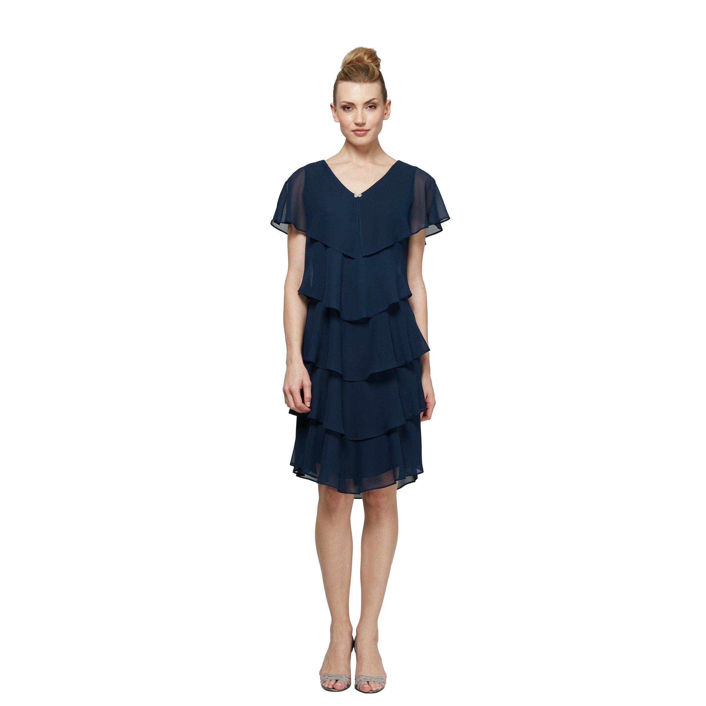 SL Fashions Short Tiered Chiffon Dress 117525 - The Dress Outlet