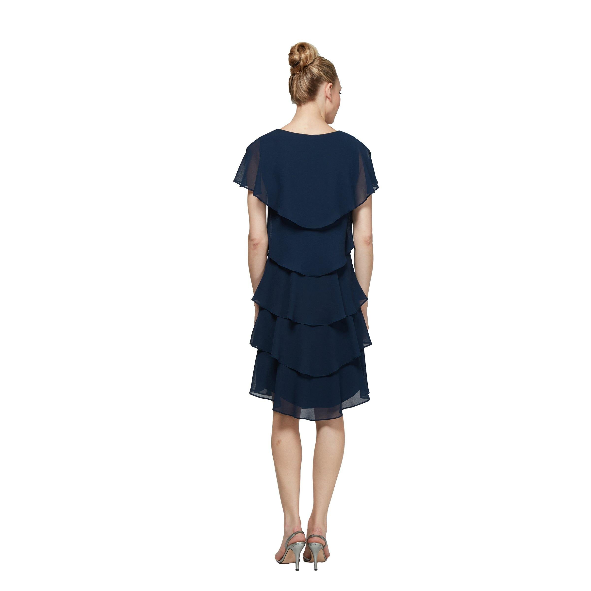 SL Fashions Short Tiered Chiffon Dress 117525 - The Dress Outlet
