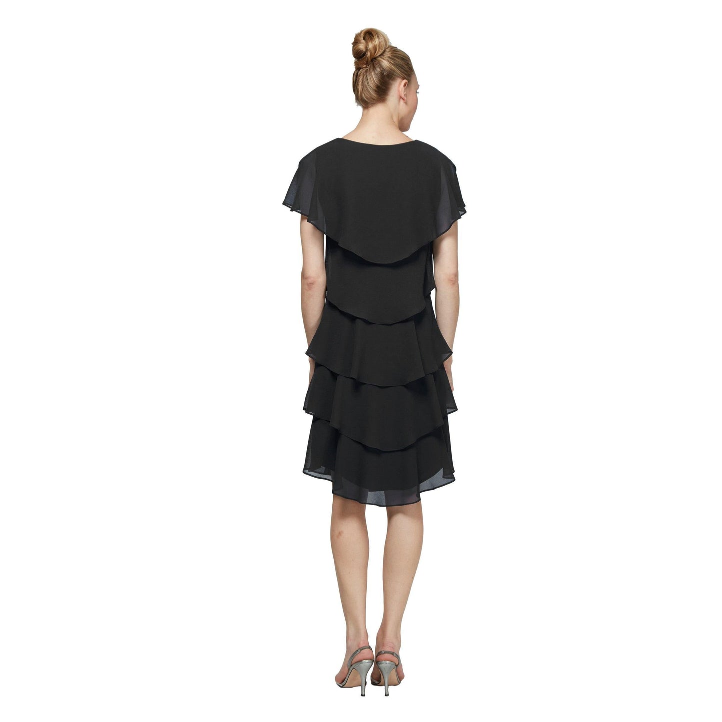 SL Fashions Short Tiered Chiffon Dress 117525 - The Dress Outlet