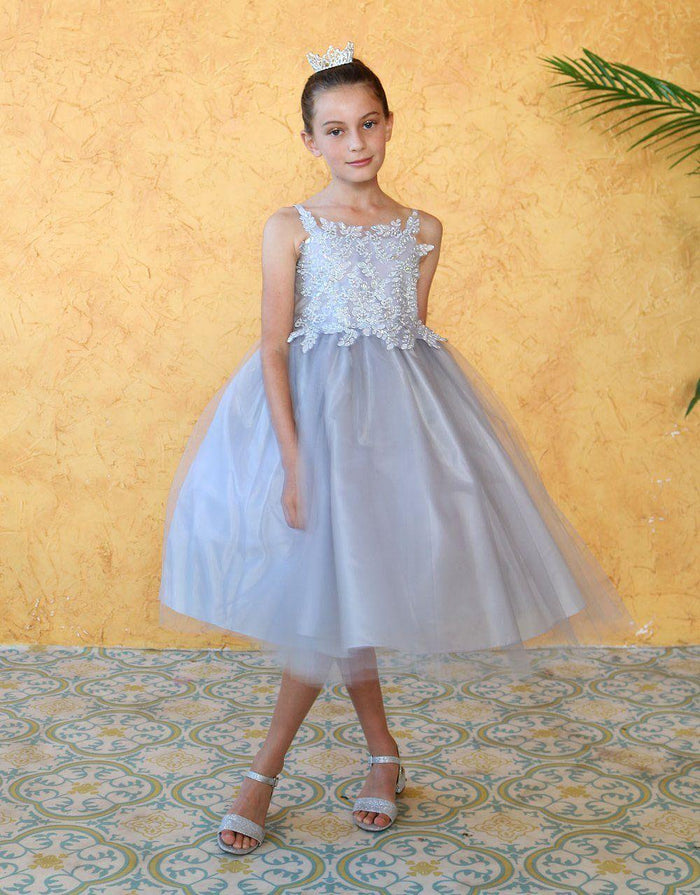 Sleeveless Beaded Lace Appliques Flower Girl Dress - The Dress Outlet