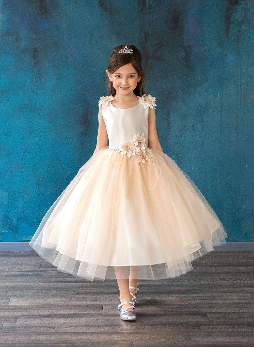 Sleeveless Floral Tea Length Flower Girl Dress - The Dress Outlet