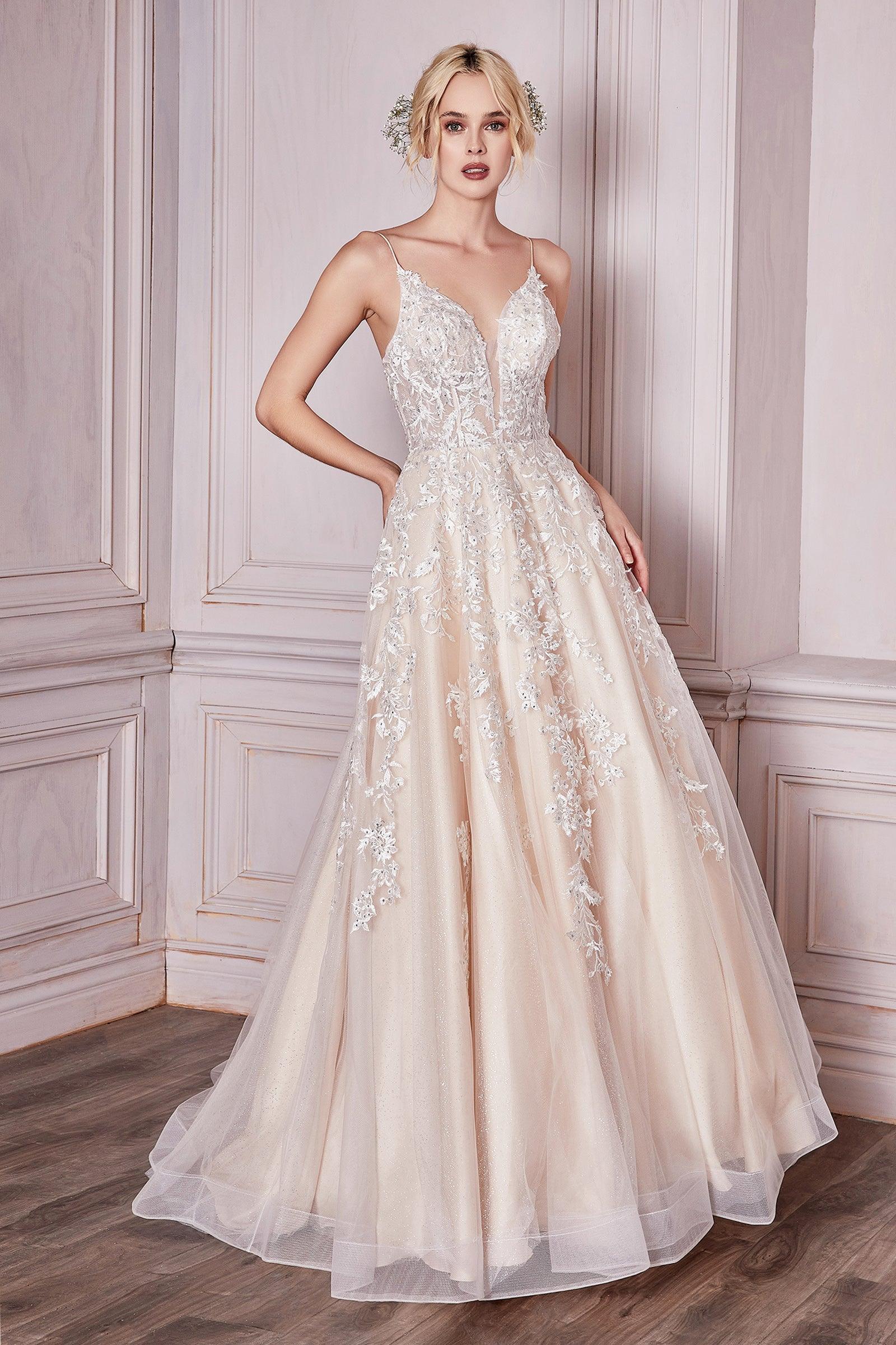 Champagne Cinderella Divine CM320 Spaghetti Strap Lace Applique Wedding ...