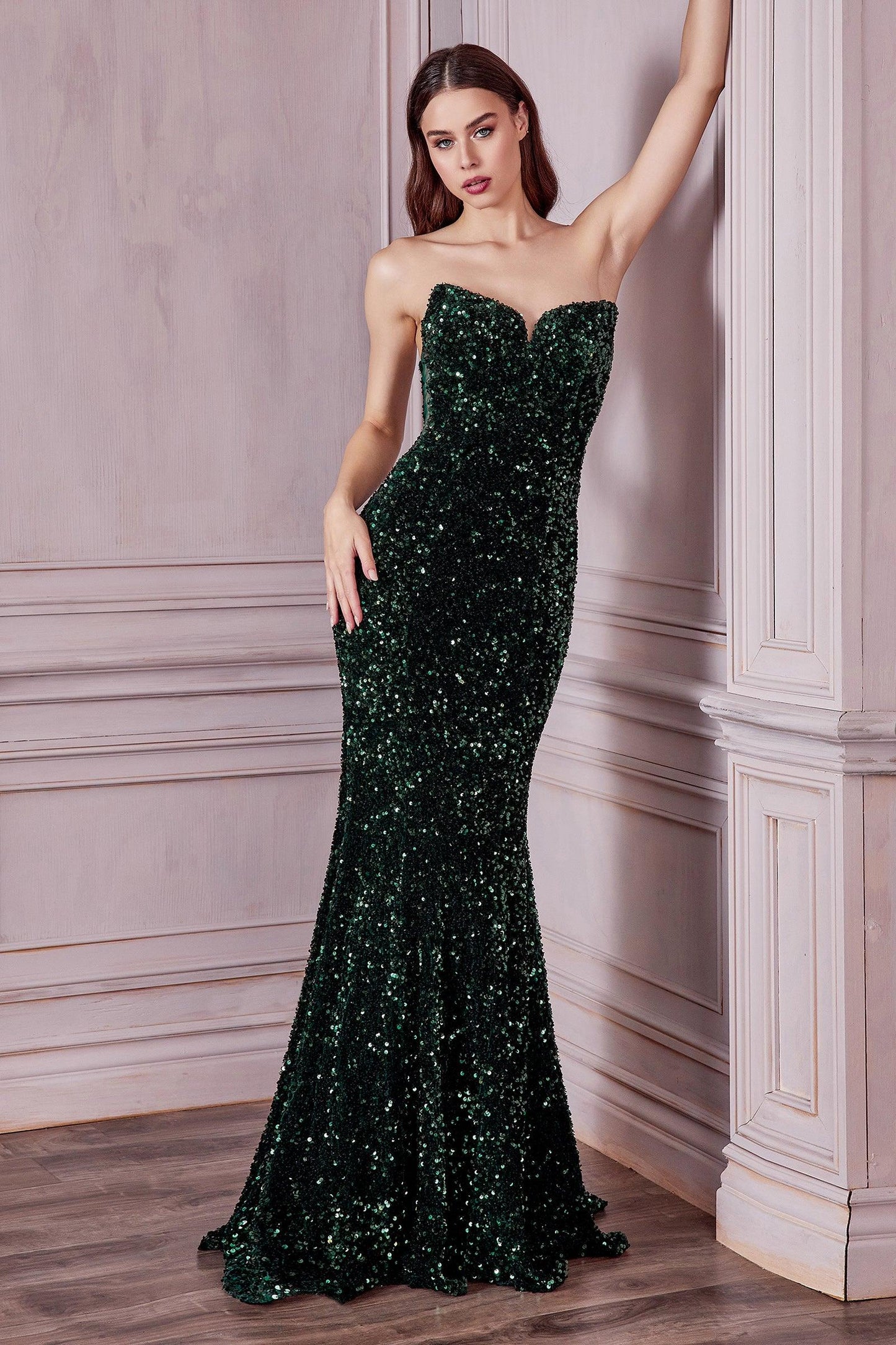 Strapless Long Sequinced Prom Dress - The Dress Outlet