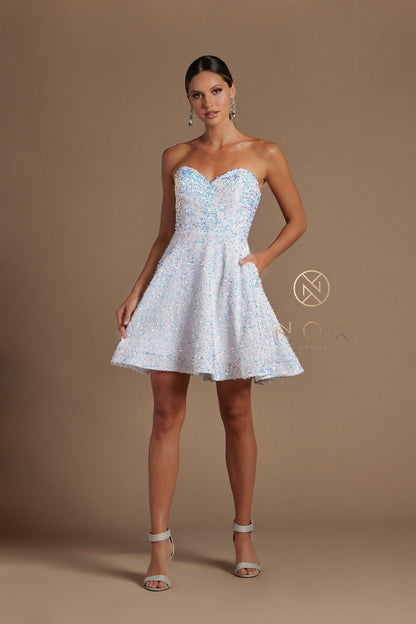 Strapless Sequins Short Homecoming Dress - The Dress Outlet