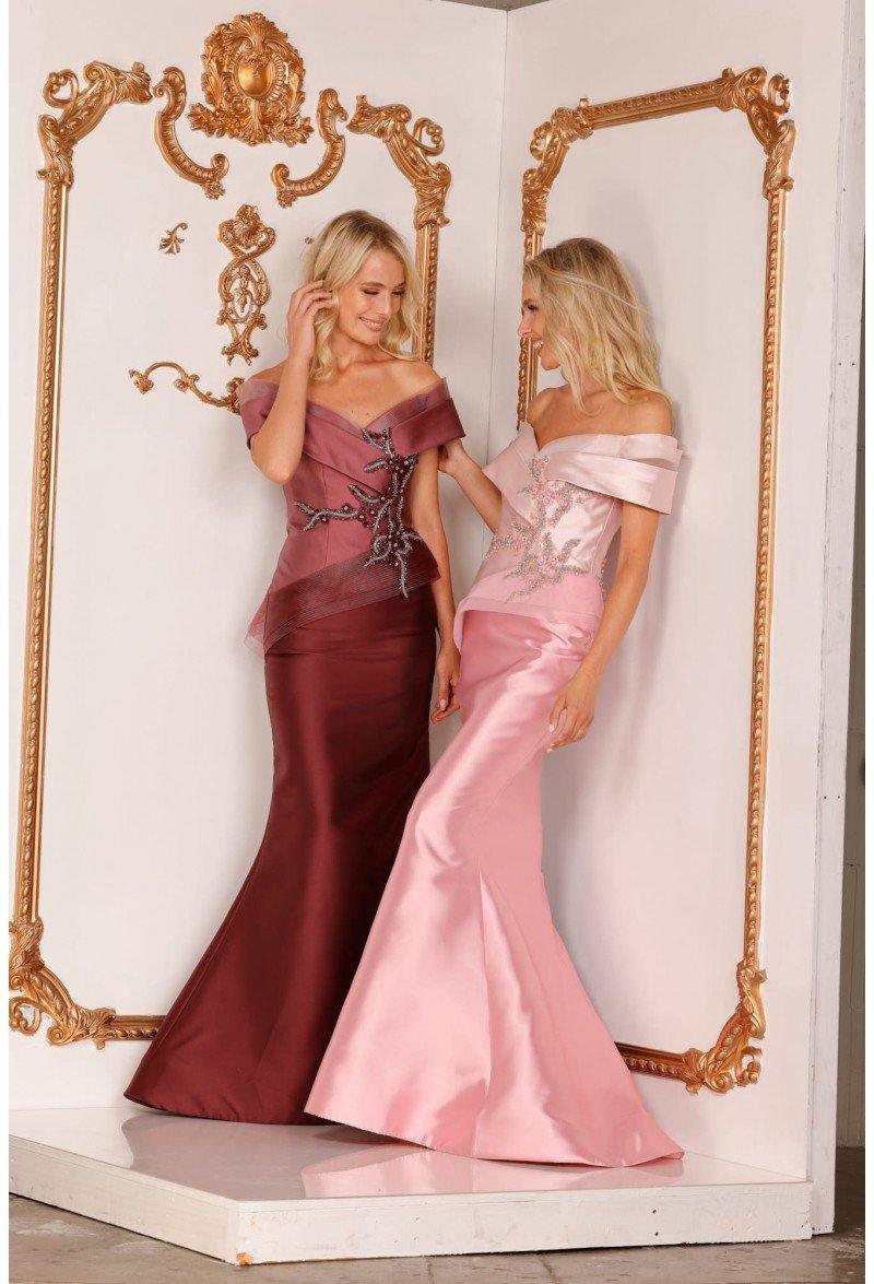 Champagne/Taupe Terani Couture 2011M2159 Long Mother Of Bride