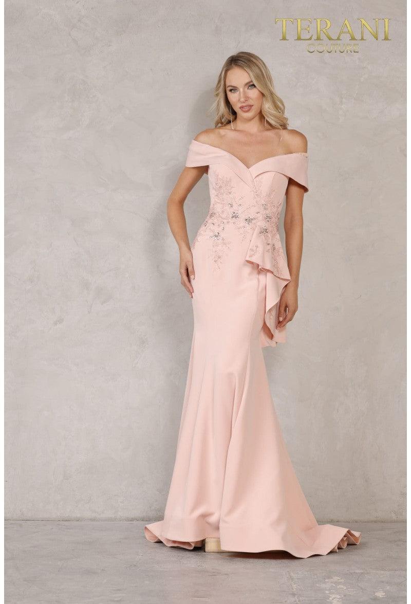 Blush Terani Couture 1911M9339 Long Off Shoulder Formal Dress Sale