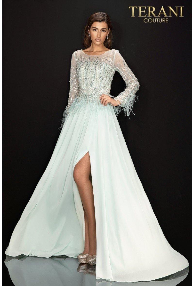 Terani couture long sleeve beaded bodice ball gown sale