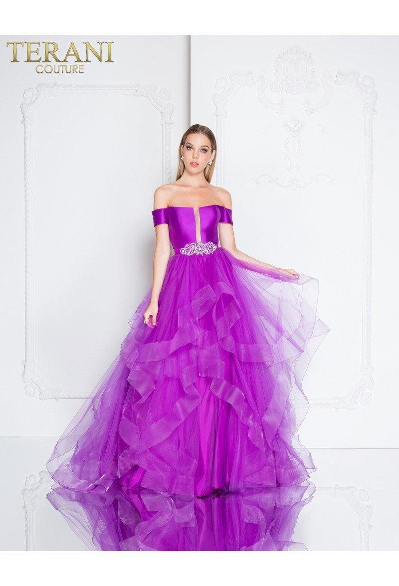 Celadon Terani Couture 1811P5838 Off The Shoulder Long Gown for $330.0 ...