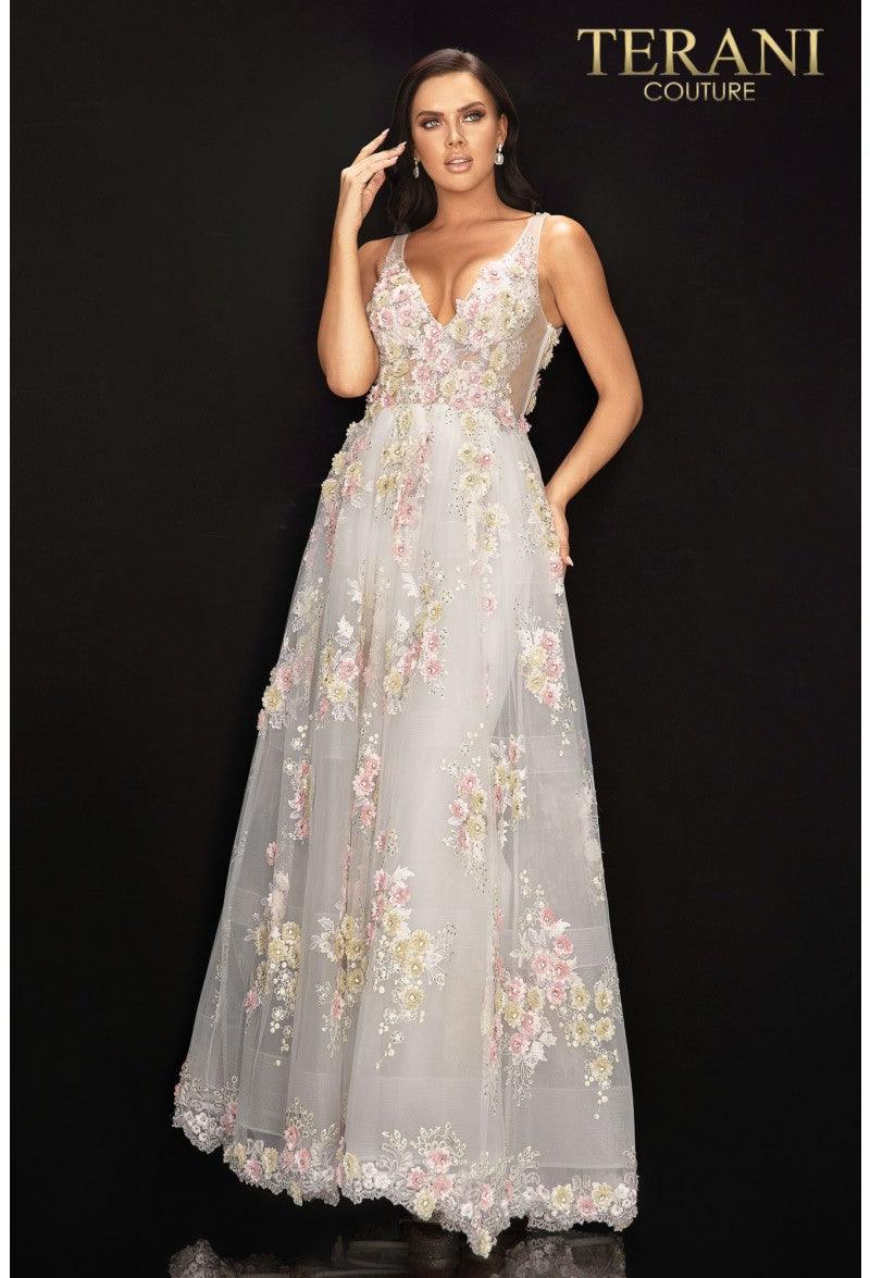 Ivory Nude Terani Couture 2011P1171 Prom Long Floral Ball Gown for $792 ...