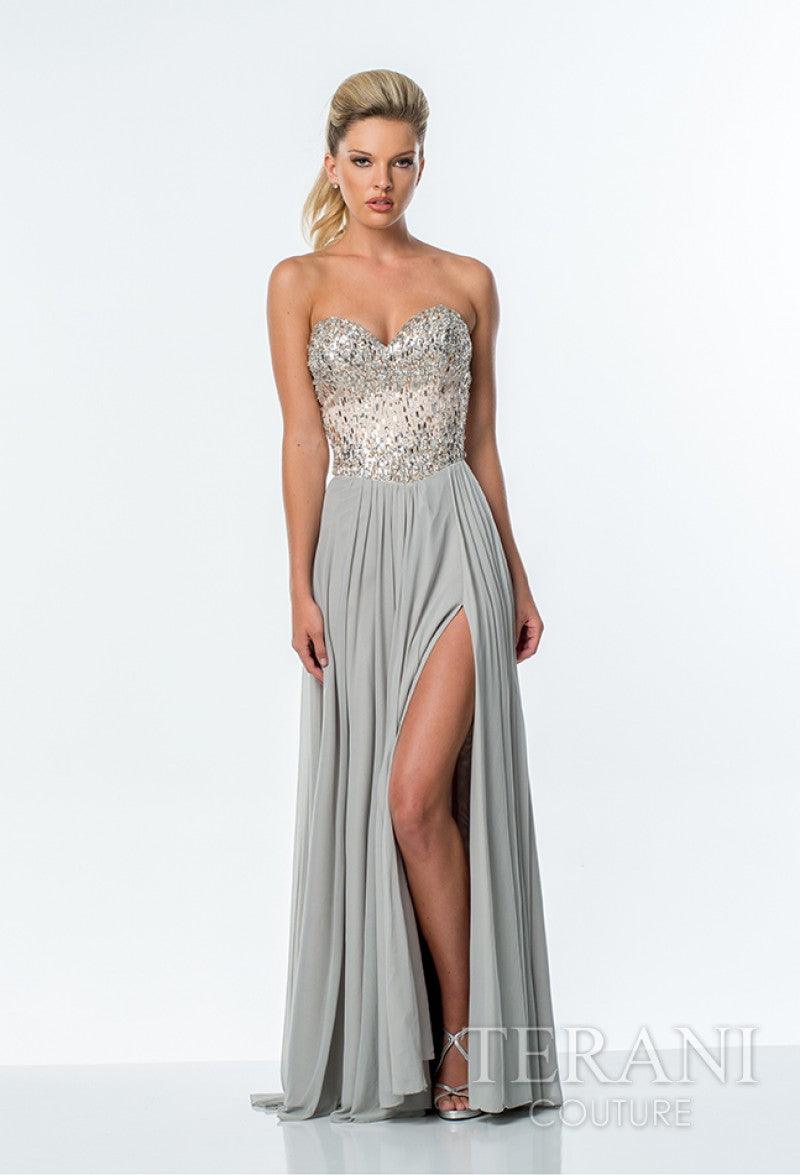 Ivory Nude Terani Couture 1711P2731 Strapless Long Prom Dress for $187. ...