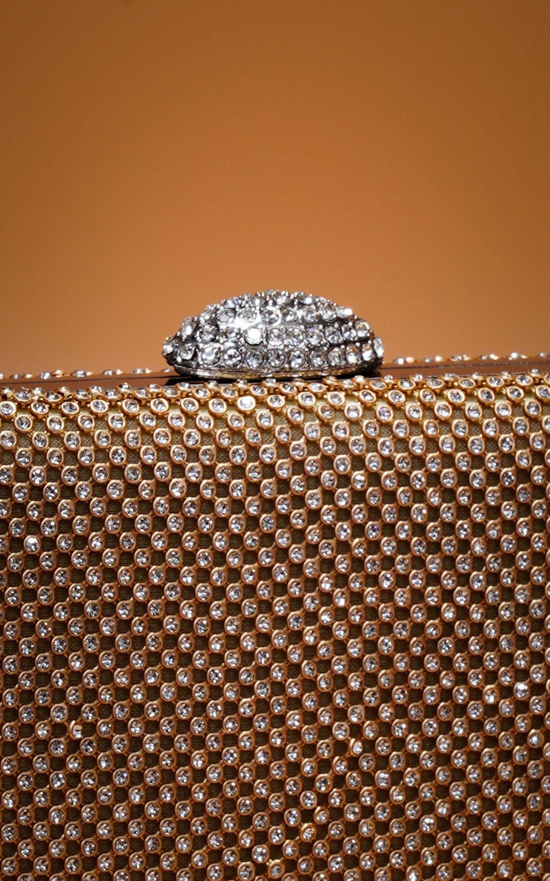 Wedding Diamante Shield Box Squire Clutch Bag - The Dress Outlet