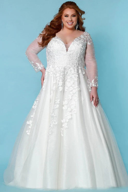 inexpensive wedding dresses for plus size A Line Cheap Fitted White Bridal Dress with Long Sleeves SWD0072 Perfect for indoor or outdoor weddings Affordable Plus-Size Wedding Dress with