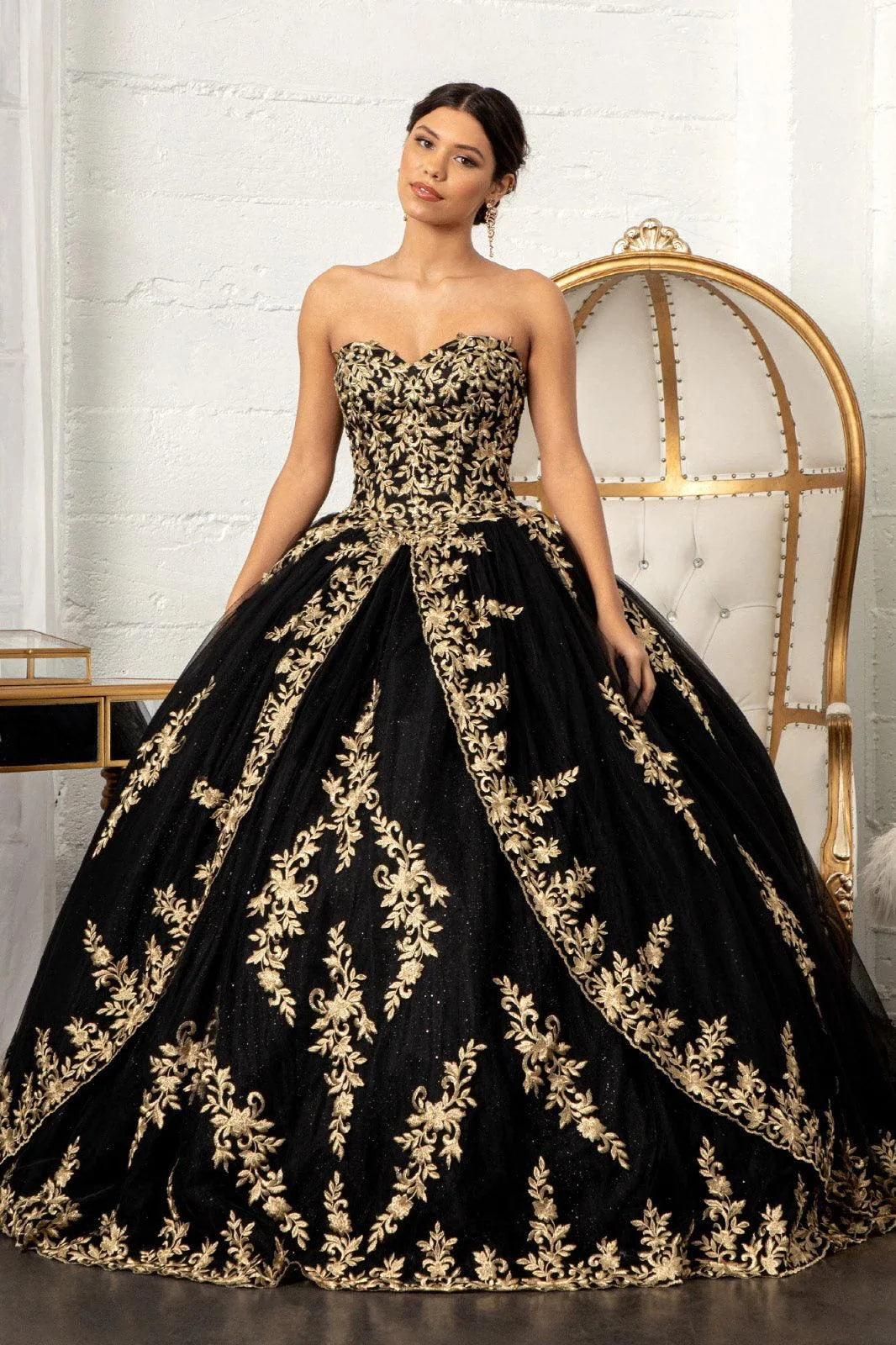 OSTTY - Strapless Black Dress Ball Gown Ruffle Party Dresses OS01006 $699.99