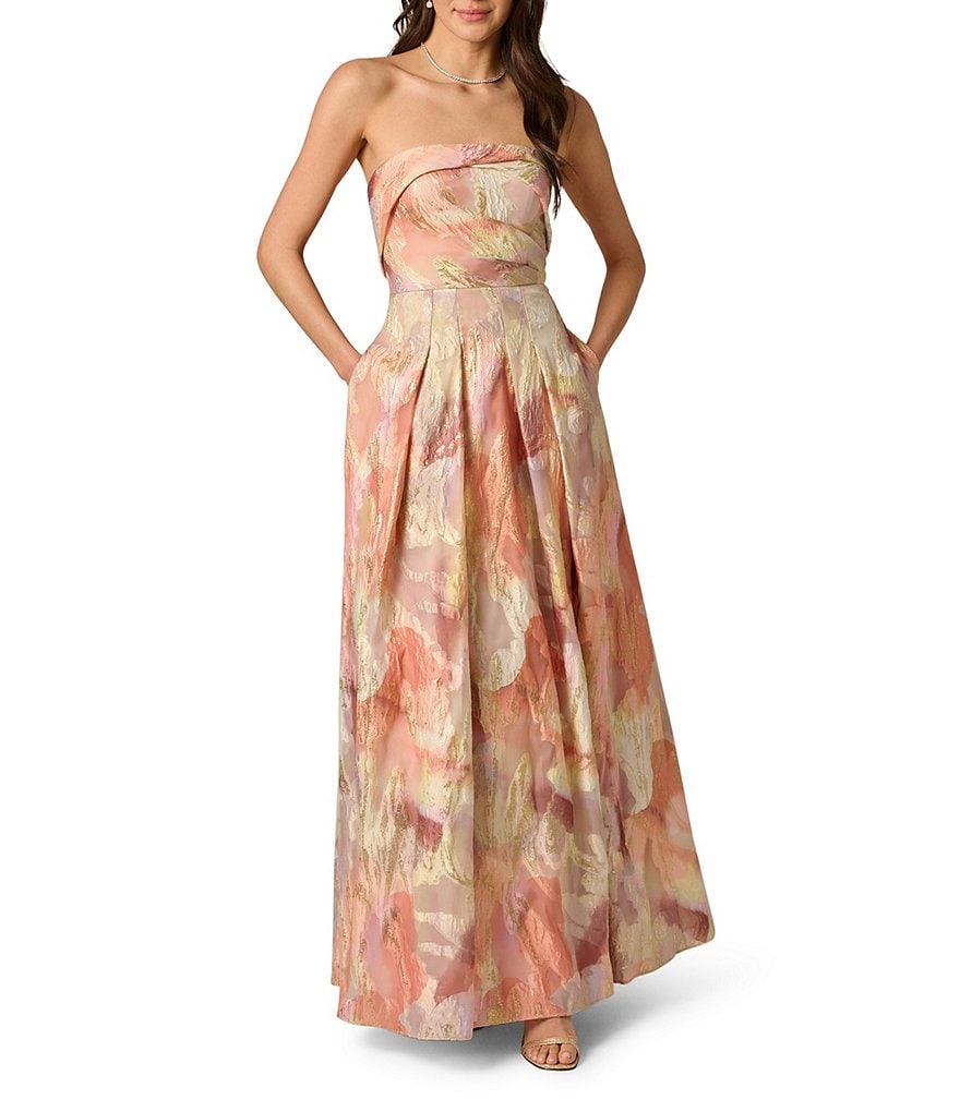 Strapless Floral Metallic Jacquard Gown Aidan Mattox MD1E209871
