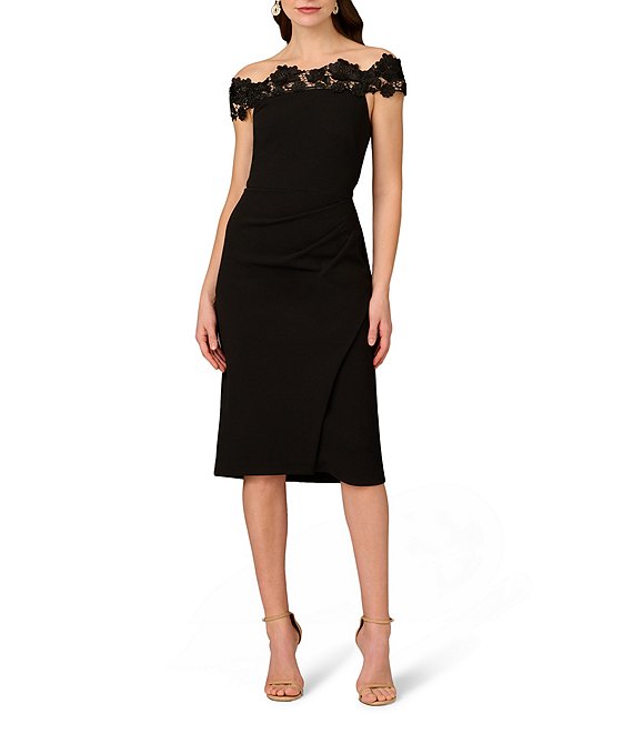 Black Aidan Mattox MD1E209531 Off Shoulder Short Crepe Cocktail Appliqué Dress