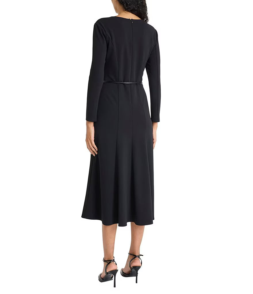 Belted Long Sleeve Sheath Dress in Black Maggy London G6677M