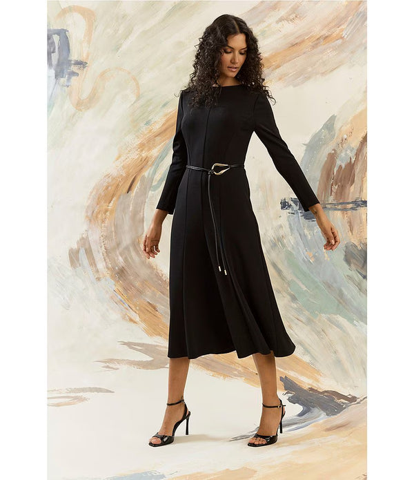 Belted Long Sleeve Sheath Dress in Black Maggy London G6677M