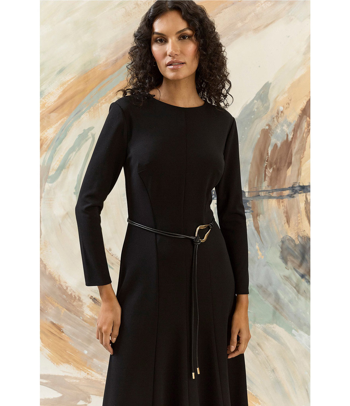 Belted Long Sleeve Sheath Dress in Black Maggy London G6677M