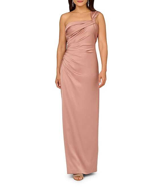 Warm Cameo Aidan Mattox MD1E209699 One-Shoulder Long Jersey Formal Dress