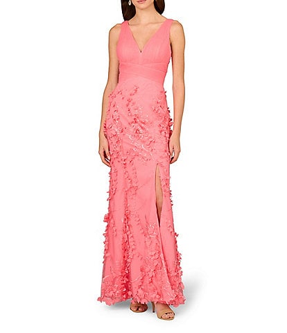 Aidan Mattox MD1E206707 V-Neck Long Mesh Formal 3D Floral Gown