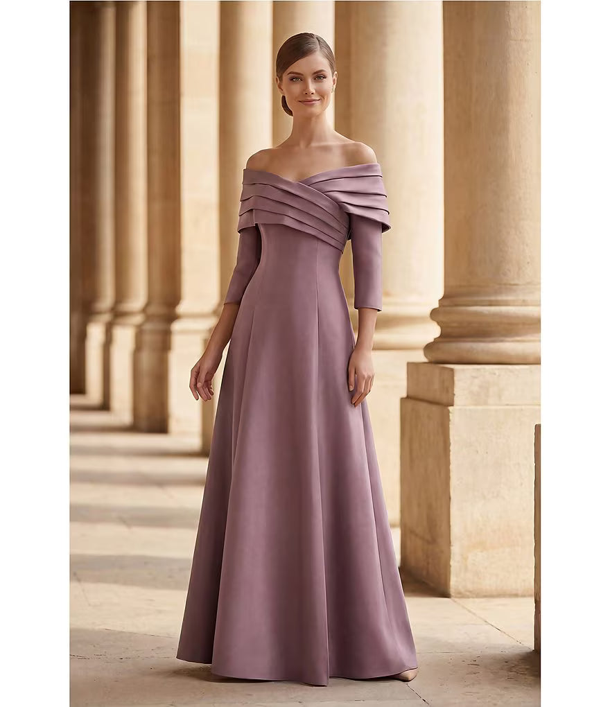 Formal Dresses Long Sleeve A Line Formal Dress Mauve-Mikado-261M6434-Train