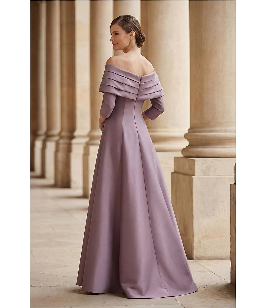 Formal Dresses Long Sleeve A Line Formal Dress Mauve-Mikado-261M6434-Train