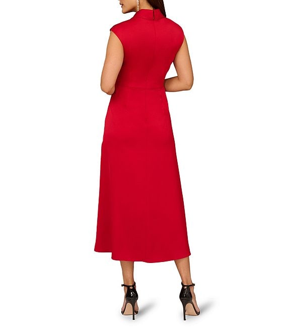Red Aidan Mattox MD1E209680 V-Neck High-Low Crepe Cocktail Twist Detail