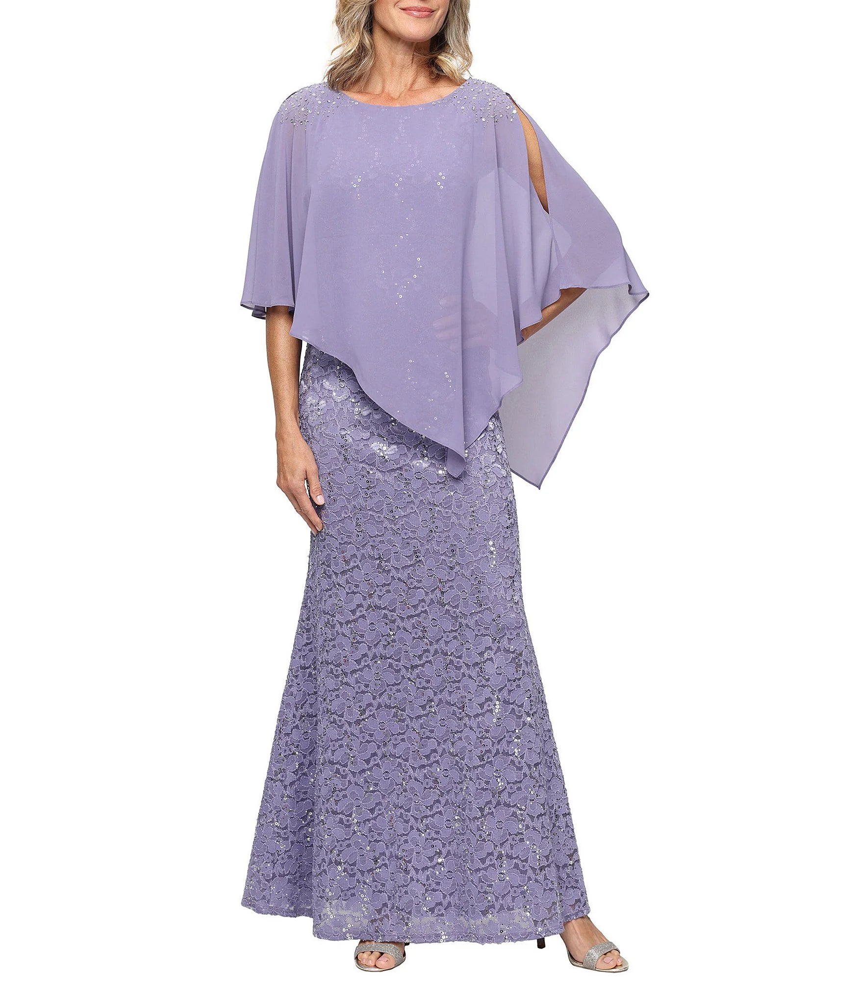 Sequin Lace Capelet Dress SL Fashions 9213121