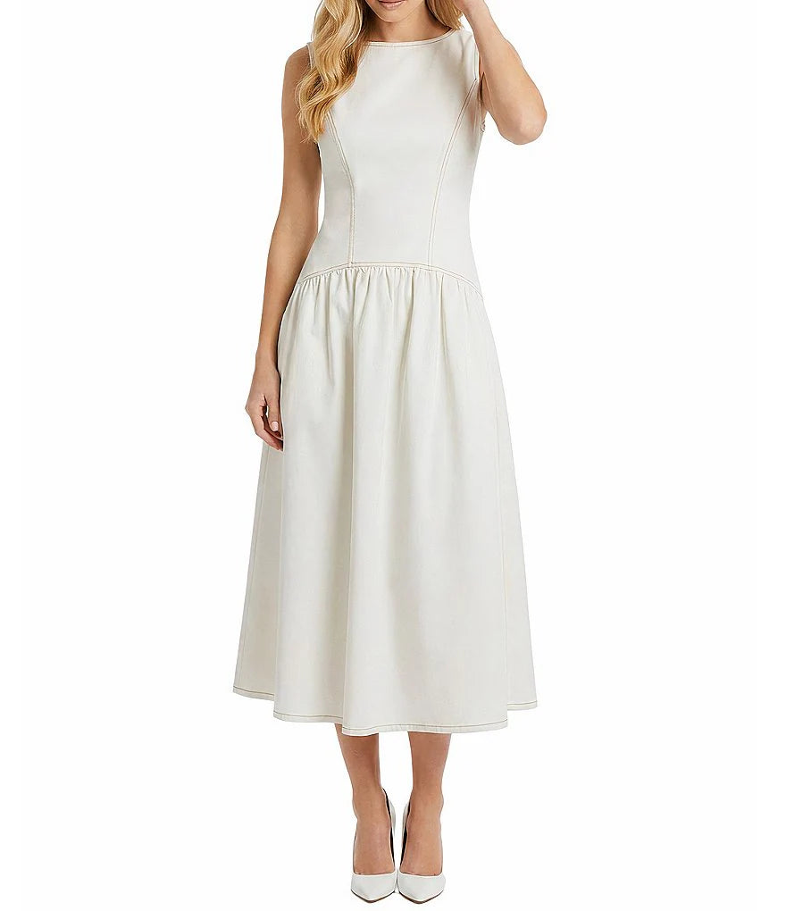 Sleeveless Flare Shirt Dress in White Maggy London G7091M
