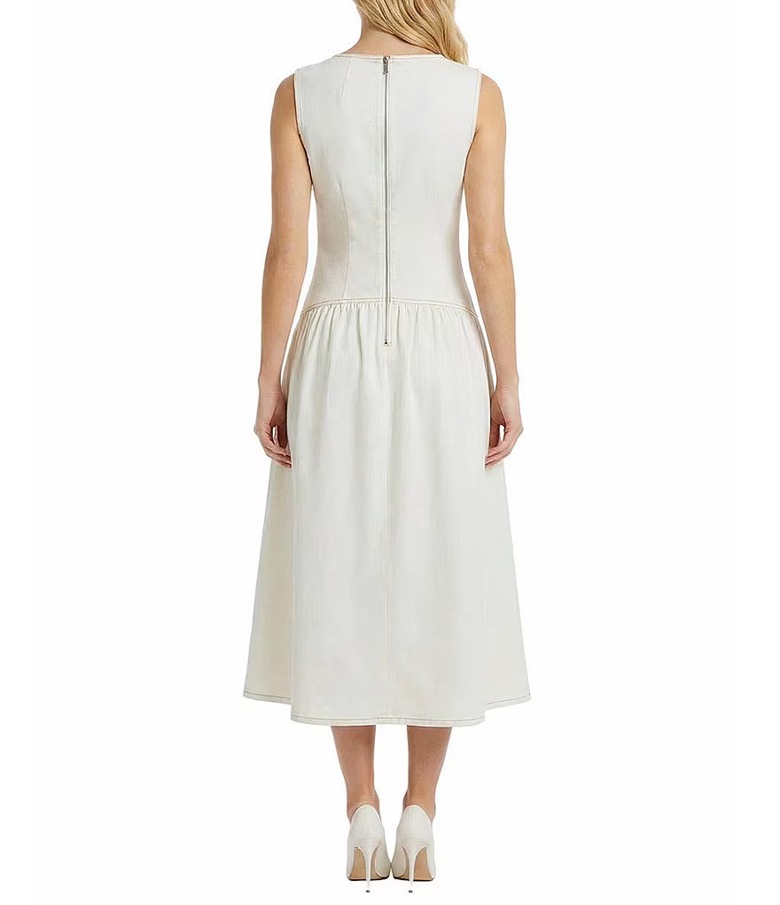 Sleeveless Flare Shirt Dress in White Maggy London G7091M