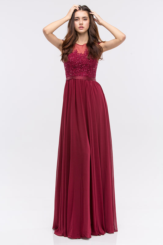 Illusion Floor-Length Chiffon Formal A-Line Eureka Fashion 3611