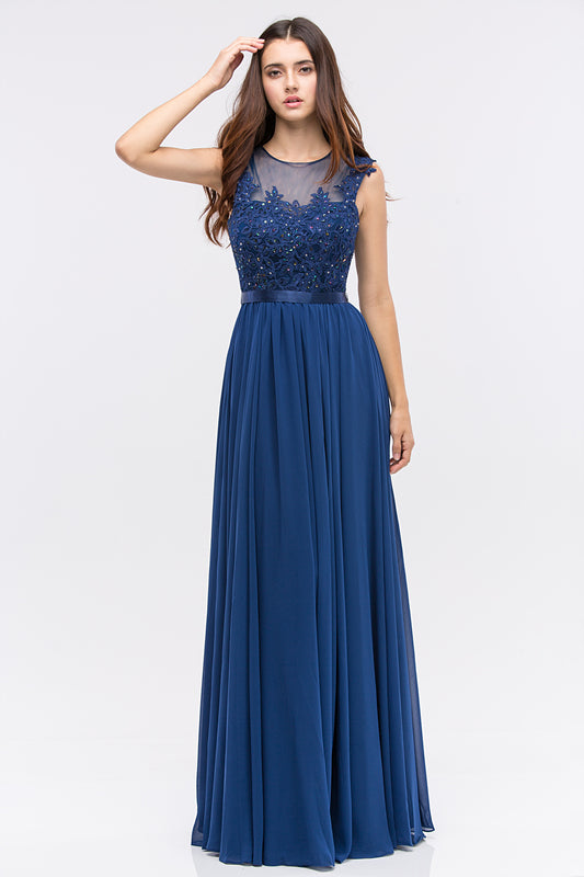 Illusion Floor-Length Chiffon Formal A-Line Eureka Fashion 3611