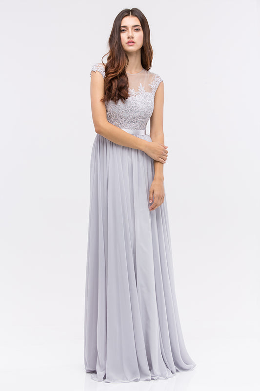 Illusion Floor-Length Chiffon Formal A-Line Eureka Fashion 3611