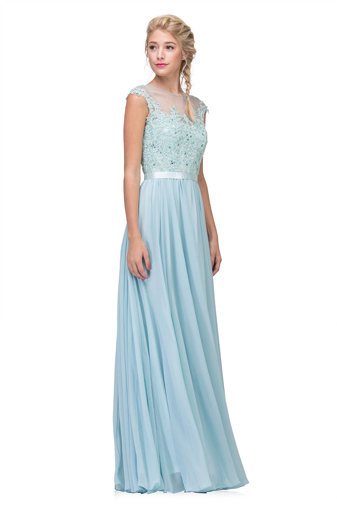Illusion Floor-Length Chiffon Formal A-Line Eureka Fashion 3611