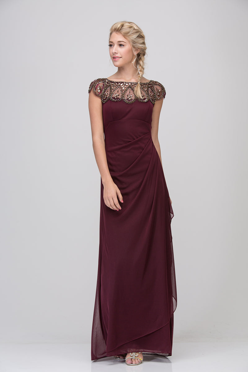 Formal Dresses Long Evening Beaded Formal Dress Eureka Fashion 3927 Burgundy