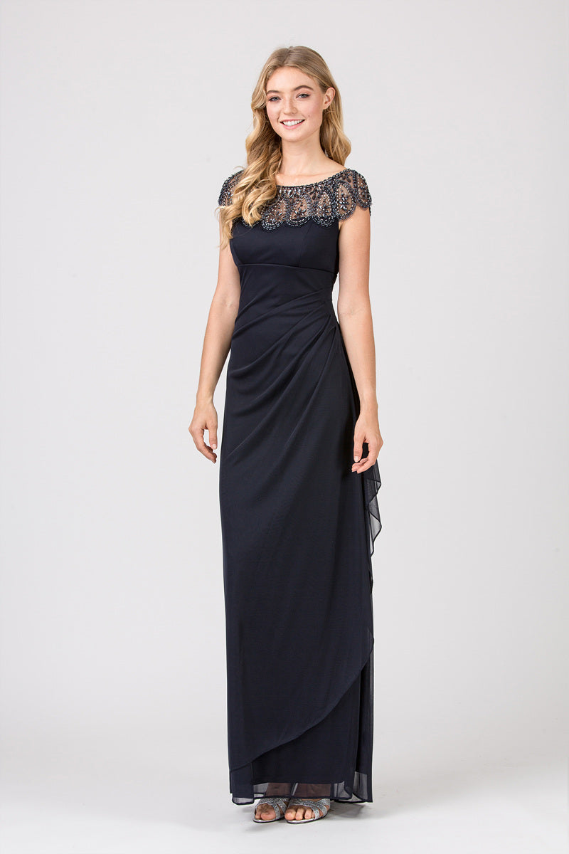 Formal Dresses Long Evening Beaded Formal Dress Eureka Fashion 3927 Navy