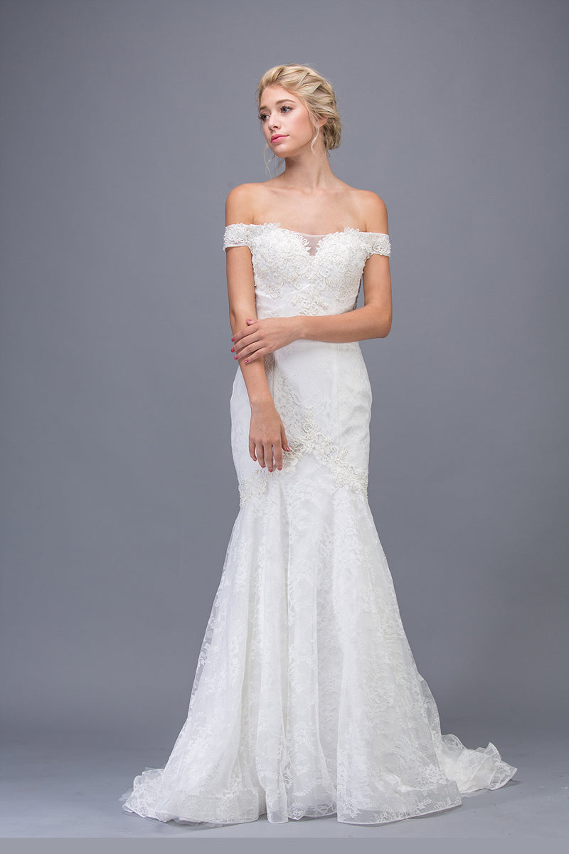 Off-the-Shoulder Floor-Length Lace Wedding Dress Mermaid Eureka Fashion 6520