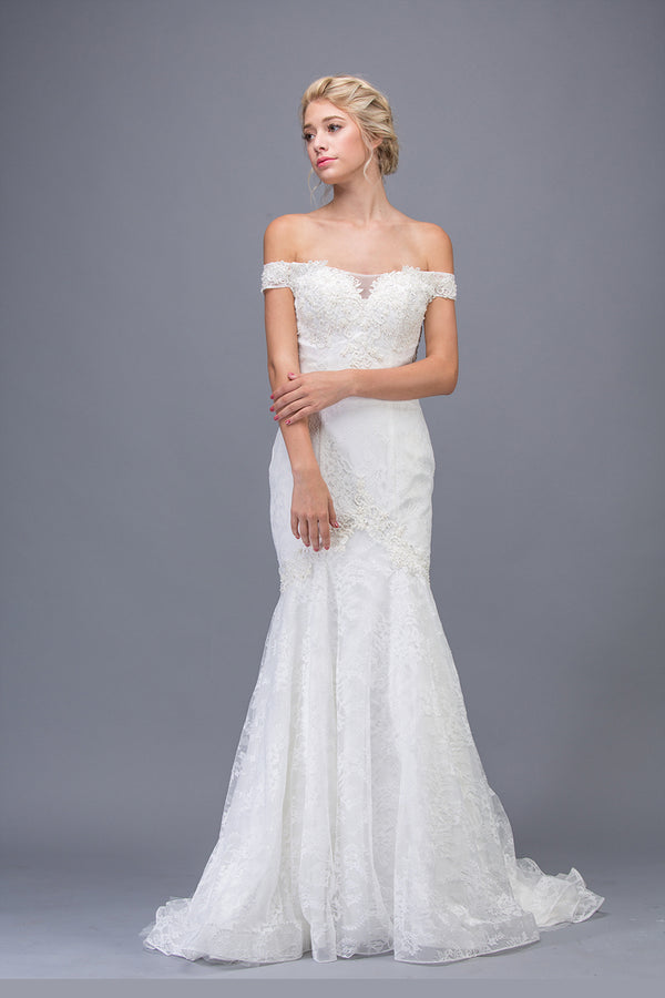 Off-the-Shoulder Floor-Length Lace Wedding Dress Mermaid Eureka Fashion 6520