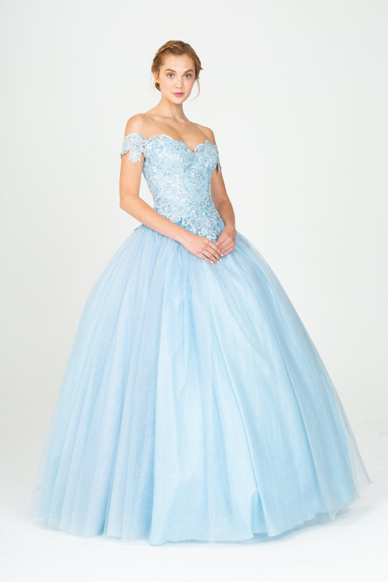 Off-the-Shoulder Floor-Length Tulle Formal Ball Gown Eureka Fashion 9300
