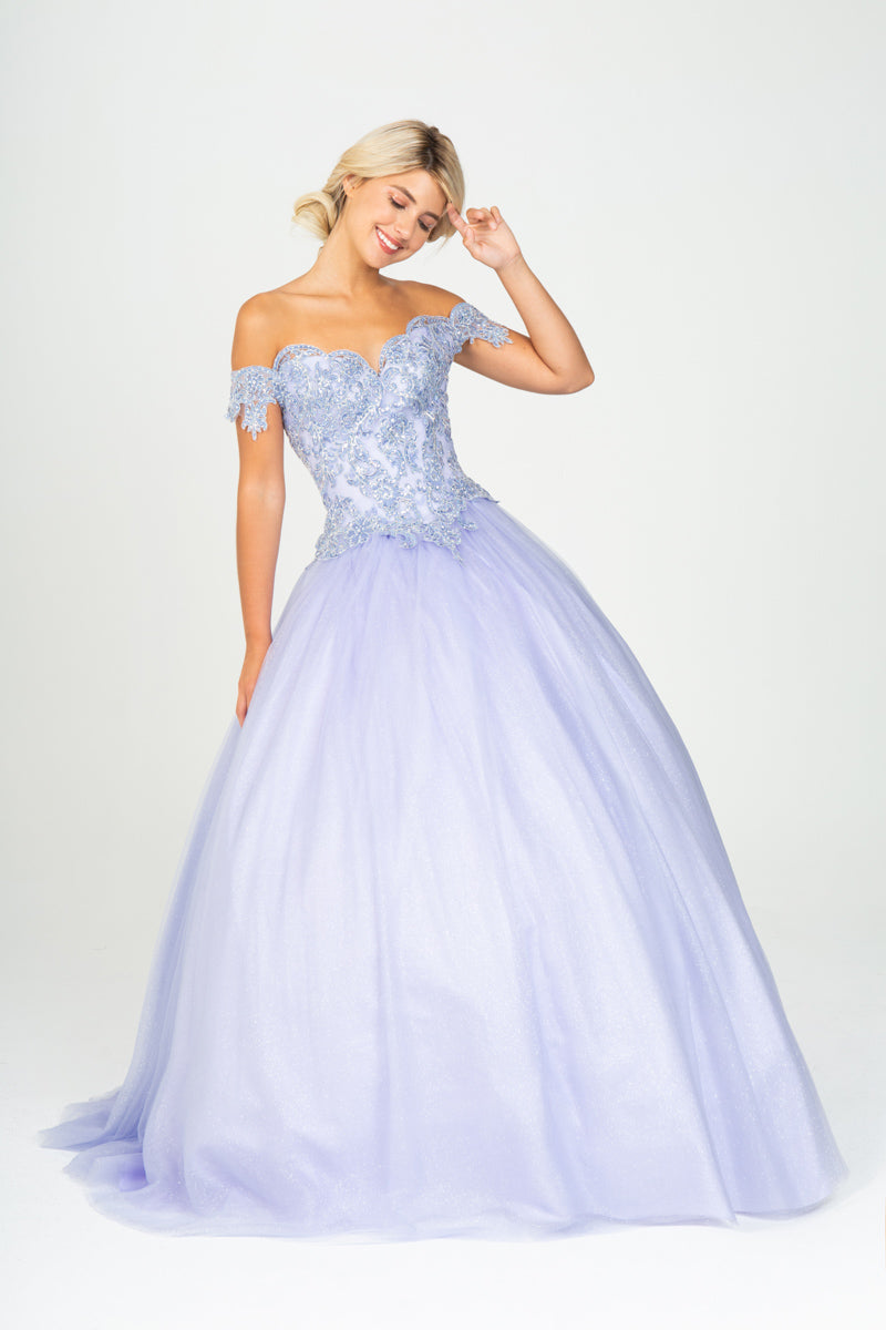 Off-the-Shoulder Floor-Length Tulle Formal Ball Gown Eureka Fashion 9300