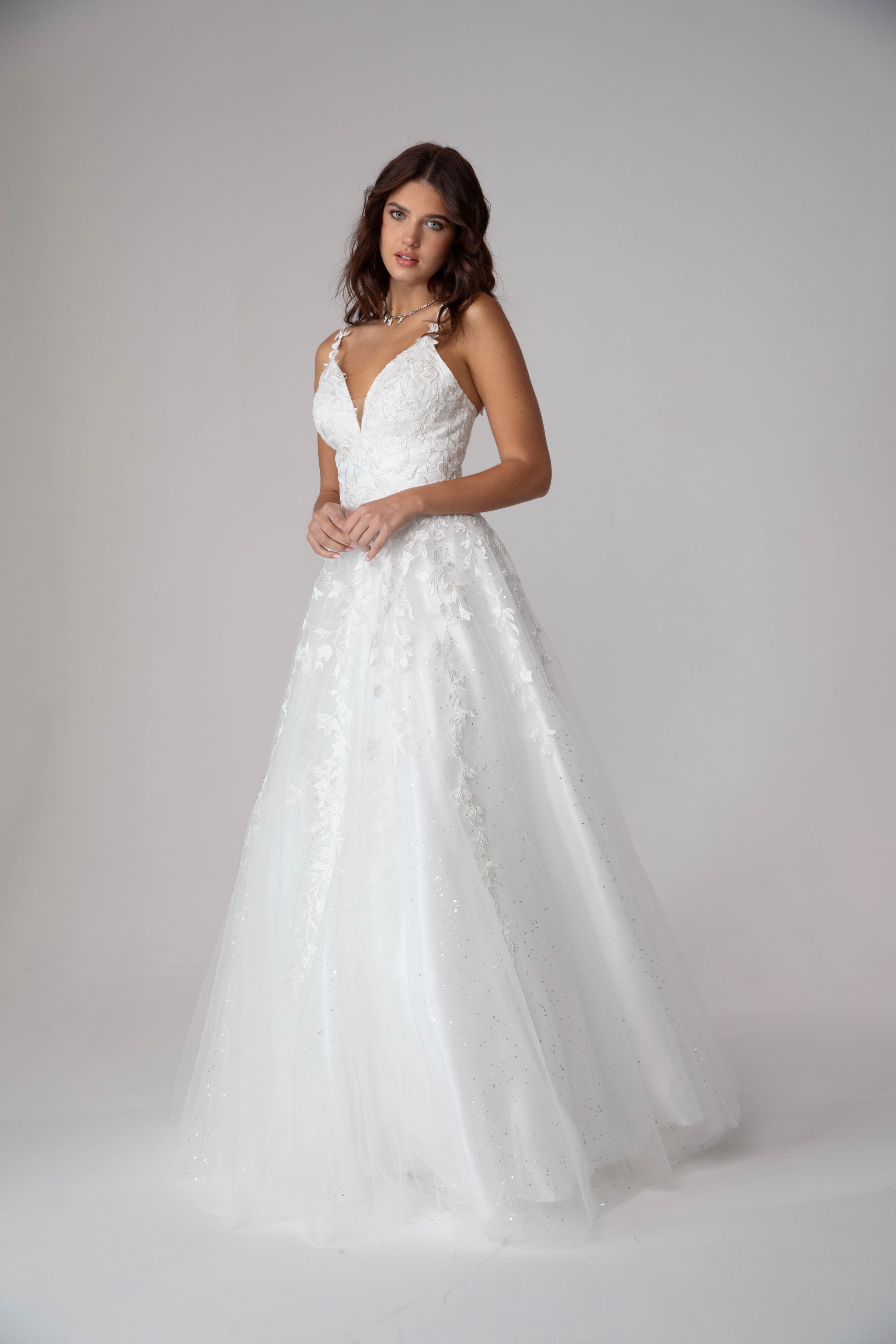 Wedding Dresses Bridal Glitter A Line Long Wedding Dress Eureka Fashion 9858 Off White