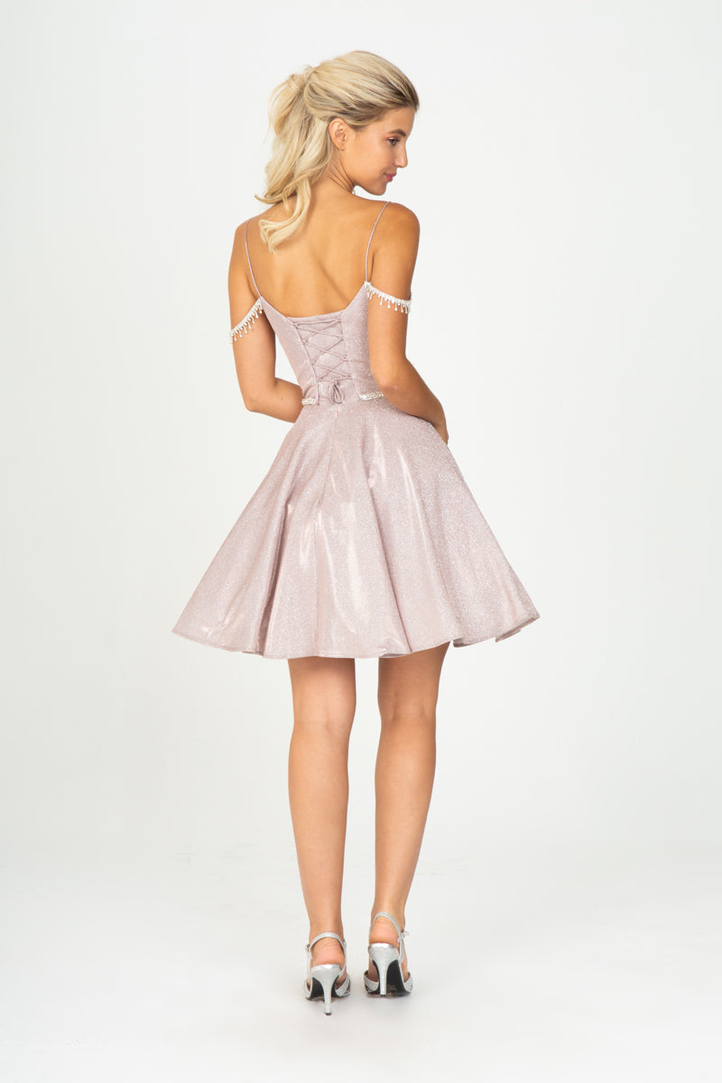 Cocktail Dresses Short Glitter Cocktail Mini Cocktail Dress Eureka Fashion 9722 Rose Gold