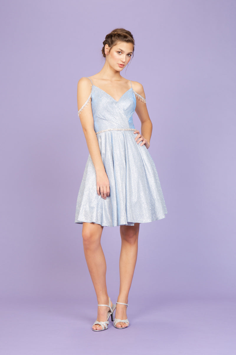 Cocktail Dresses Short Glitter Cocktail Mini Cocktail Dress Eureka Fashion 9722 Ice Blue