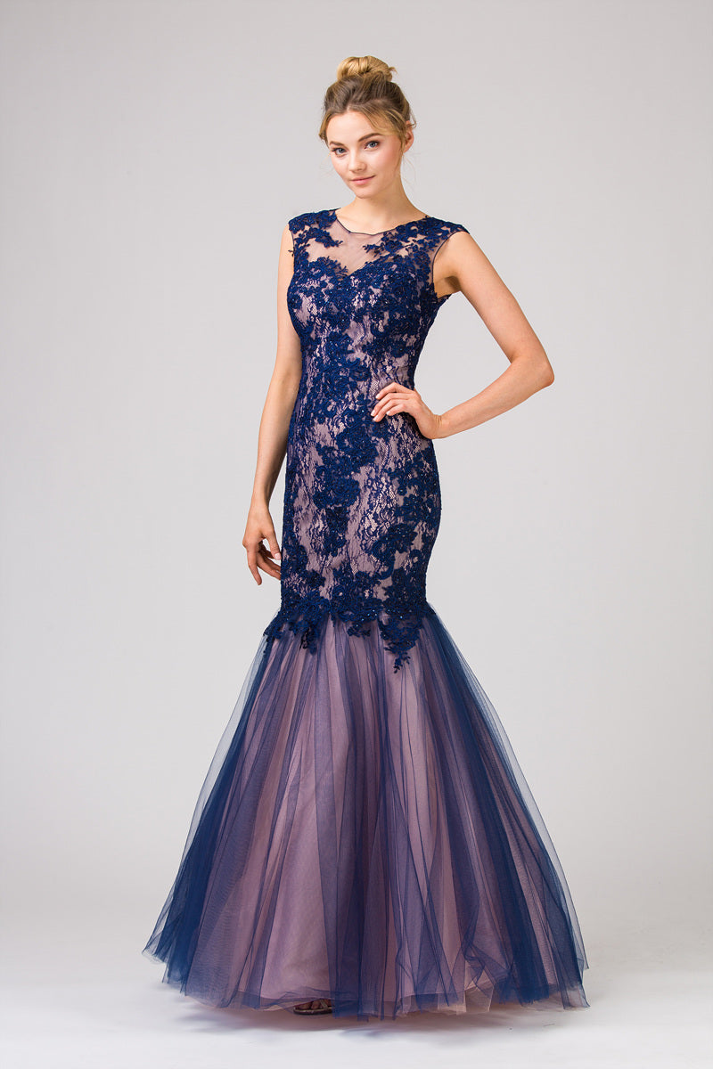 Formal Dresses Long Mermaid Prom Formal Dress Eureka Fashion 8510 Navy/Blush