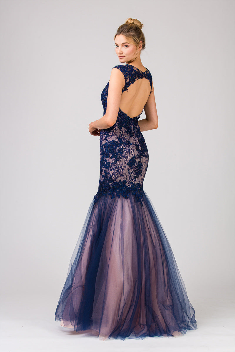 Formal Dresses Long Mermaid Prom Formal Dress Eureka Fashion 8510 Navy/Blush