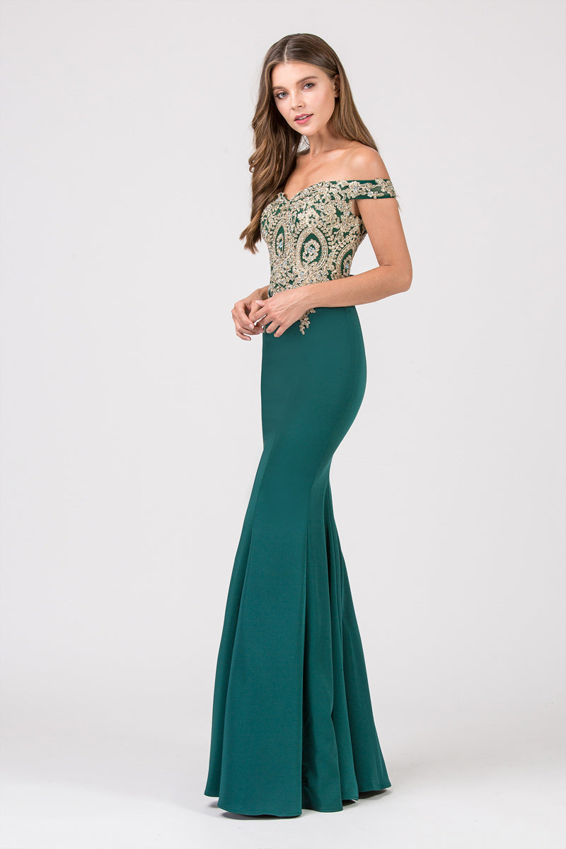 Off-the-Shoulder Floor-Length Satin Formal Mermaid Eureka Fashion 7012