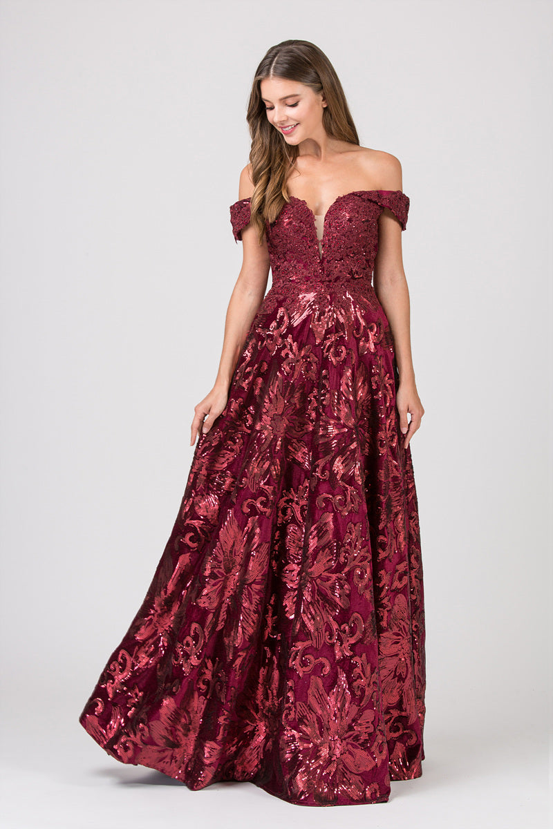 Formal Dresses Long Prom Sequin A line Formal Dress Eureka Fashion 6733 Burgundy